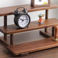 Vintage Style Three-Tier Wooden Rack Stepped Design Wood Display Rack Rounded Corners Walnut Wood Shelf Polished Finish for Tabletop