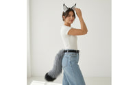 2 Pieces Animal Ears and Tail Faux Hair Feline Ears Headband with Tail Versatile for Cosplayers