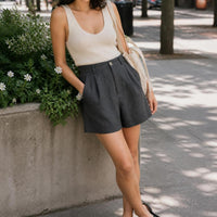 Women's High-Waisted Linen Blend Casual Loose Straight Shorts