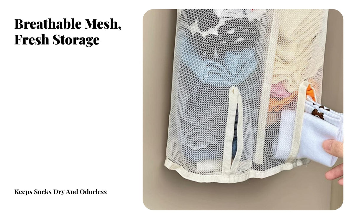 Sock Underwear Organizer Space-Saving Hanging Sock Organizer Easy Installation Underwear Hanging Bag for Students, RV Owners, Dorm Room, Washroom