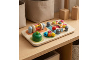 Multicolor Wooden Busy Board Toy Natural Wood Finish Early Learning Activity Board Rounded Corners Wooden Activity Toy Interactive for Toddlers, Preschoolers