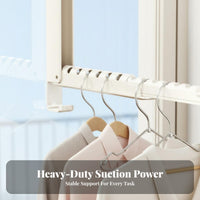 Space-Saving Suction Cup Clothes Rack Multi-Purpose No-Drill Clothes Hanger Portable Retractable Drying Rack Heavy Duty for Renters, Students, Balcony, Bathroom, Dorm Room, RV