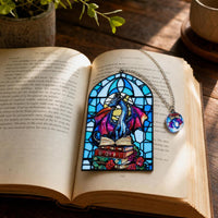 Vintage Stained Glass Dragon & Sword Bookmark with Chain Pendant, Creative Reading Marker, Cultural Gift