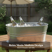 Galvanized Metal Ice Container Multipurpose Oval Metal Ice Container Galvanized Beverage Tub With Handles Oval Drink Chiller