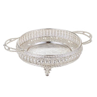 Footed Fruit Bowl with Handles Openwork Round Tray with Handles Embossed Round Display Tray Decorative for Hosts