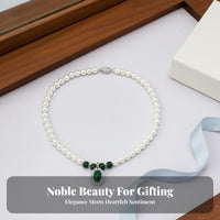Pearl and Green Stone Necklace Mother's Day Gift Gemstone Pearl Necklace