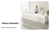Modern Reception Desk Sturdy Construction Commercial Checkout Counter Scratch-resistant Surface Store Counter with Wood Grain and Marble Texture Suitable for Retailers Business Owners Workplaces
