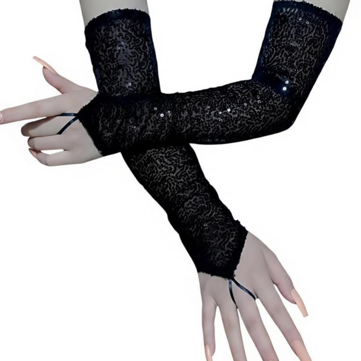 Beaded Fingerless Long Gloves, Retro Women's Cosplay Party Stage Accessory
