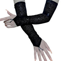 Beaded Fingerless Long Gloves, Retro Women's Cosplay Party Stage Accessory
