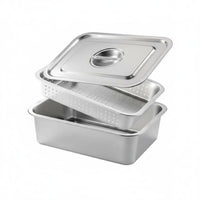 2 Pieces Easy to Clean Stainless Steel Drain Pan Set Heavy-Duty Perforated Draining Tray Oven Safe Deep Rectangular Steel Tub for Commercial Kitchens, Restaurant, Food Service