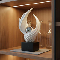 Modern Art Statue with Crystal Sphere Good Fortune Symbol Resin Art Figurine Modern Whorl Sculpture Soft Luxury Visual
