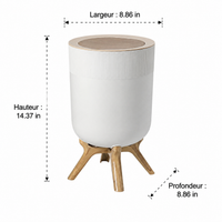 9L Round Bathroom Trash Can, Wood-Look Waste Bin with Push Lid, for Office and Bedroom