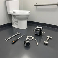 Retrofit Foot-Operated Toilet Switch Chrome Circular Trim Toilet Push Button White Cable Single Flush Button Connector End
