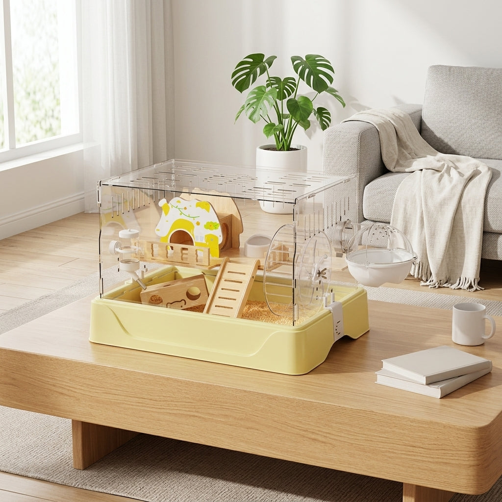 Large Hamster Cage Luxury Hamster Villa Habitat with 18cm Exercise Wheel and Tube Tunnel, Large Space for Syrian and Dwarf Hamsters