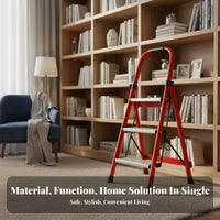 Foldable Folding Step Ladder Lightweight Aluminum Household Ladder Space Saving Portable Step Stool Stable Triangular Structure for Homeowners, DIY Enthusiasts, Seniors, Indoor, Kitchen, Office, Living Room