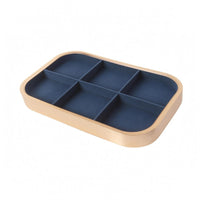 Gold-Tone Rectangular Jewelry Tray Aluminum Alloy Microfiber-Lined Jewelry Tray Dark Blue Lining Accessory Organizer Rounded Corners