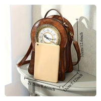 Adjustable Strap Vintage Clock Bag Leather-Like Finish Clock-Shaped Handbag Flap Pocket Structured Handbag