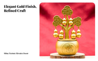 Good Luck Symbol Gourd and Coin Tree Statue Auspicious Characters Rotating Wealth Tree Fine Craftsmanship for Office, Entryway, Desk