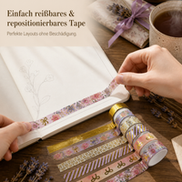 Washi Tape Set with Gold Foil, Fresh Floral and Bow Patterns