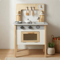 Wooden Play Kitchen Storage Shelf Toy Kitchen Set Interactive Knobs Young Cooks Playset