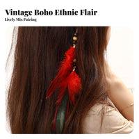 Indian Feather Headdress Bohemian Design Boho Tassel Hair Piece Ethnic Influenced Feather Hair Clip for Women, Girls, Themed Events, Parties