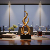 Modern Art Table Decoration Artistic Design Abstract Sculpture Gold Figurine with Glass Sphere Great Gift Suggestion for Men