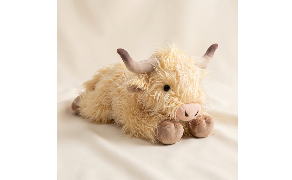 Long-Horned Highland Cow Plush Toy Shaggy Highland Cow Stuffed Animal Cuddly Cattle Plush Toy Huggable for Children, Toddlers, Nursery Decor, Shelf Display