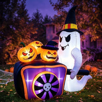 Inflatable Ghost Inflatable with Pumpkin Cart 5ft Inflatable Ghost with Witch Hat Illuminated Yard Decoration Built-in Fan for Lawn