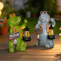 Crocodile Solar Lantern Statue Automatic activation/Off Reptile Outdoor Light Figurine Weather Resistant Welcome Sign Animal Statue for Yard, Patio
