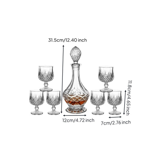 7 Pieces Faceted Design Crystal Liquor Decanter Set Elegant Tableware Whiskey Decanter and Glasses Set Centerpiece Safe Material Crystal Barware for Bar, Home Entertaining, Party
