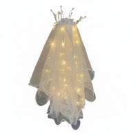 Glowing Veil, Double Layer, LED Ribbon, Delicate Knot, Beaded Tassel, Bridal, Party Accessory