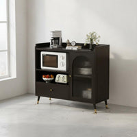 Multifunctional Modern Sideboard Cabinet Scratch Resistant Kitchen Buffet with Storage Fluted Glass Doors Coffee Bar Cabinet Sintered Stone Top for Dining Room