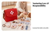 Cloth Wooden Doctor Backpack Set Carrying Handle Pretend Medical Role-Play Toy Flap Closure Wooden Medical Play Set Matching Accessories for Preschoolers