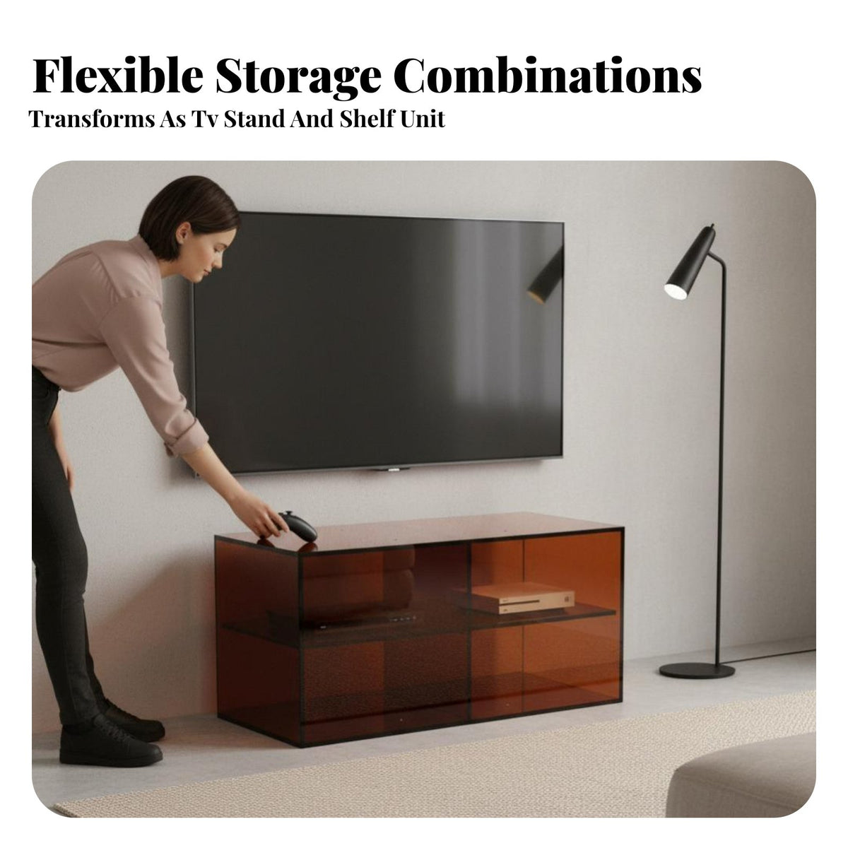 Modern Design TV Cabinet with Shelves Modular Design Stackable Storage Cube Multi-Functional Media Console Large Capacity for Homeowners, Families, Movie Lovers, Living Room, Bedroom, Study