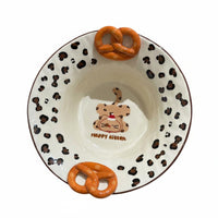 Great Gift Leopard Print Cat Bowl Cartoon Kitten Ceramic Plate Handmade Design Dessert Bowl for Children, Breakfast