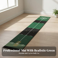 Non-Slip Base Golf Putting Mat Easy Storage Putter Training Mat Roll-up Design Putting Practice Carpet Alignment Guides for Golfers, Beginners, Office Workers, Home, Backyard, Garage, Balcony