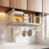 Under-shelf Wire Basket, Extendable, Stainless Steel, Kitchen Storage, Hanging, 21cm×35-59cm×13cm