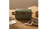 Leather Trim Canvas Toiletry Bag Zippered Waterproof Toiletry Bag Woven Texture