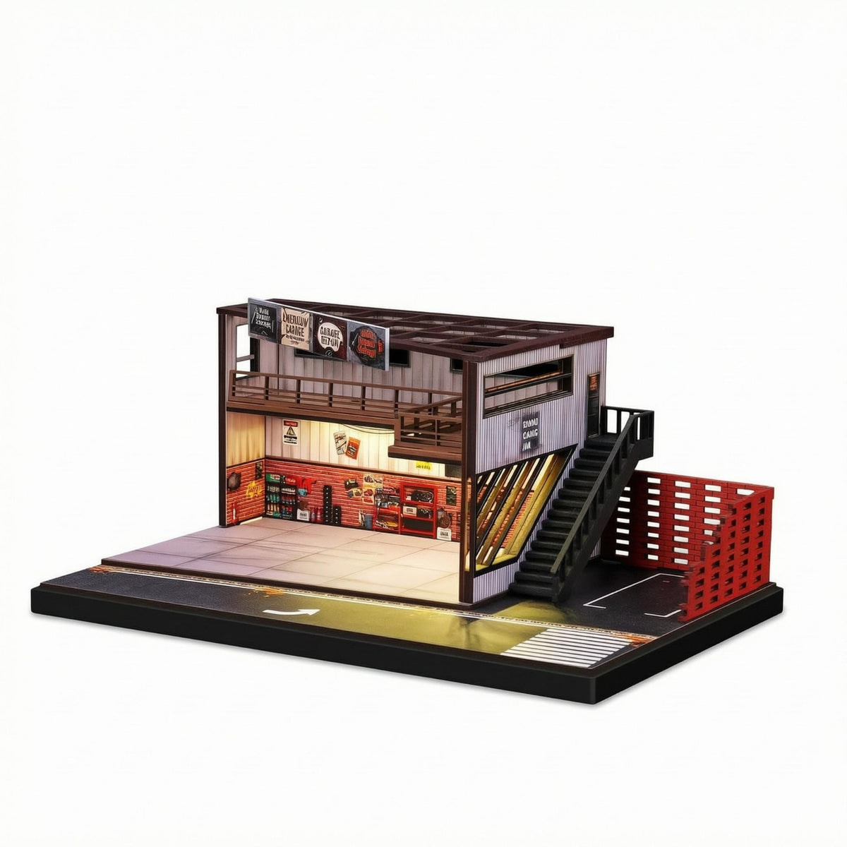 Warehouse Repair Shop Miniature Dark Foundation Miniature Garage Diorama Detailed Finish Freestanding Display Base