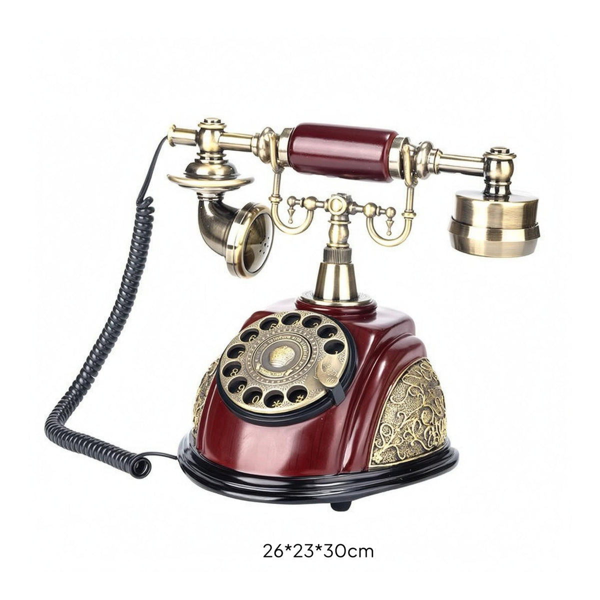 Mahogany Finish Message Recorder Phone Gold-Tone Hardware Vintage Rotary Telephone Metal Accents Decorative Filigree Telephone