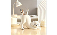 Minimalist Sleeping Dog Pen Holder Elegant White Dog Pen Cup for Office
