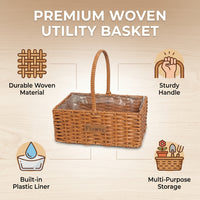 Hand-Woven Flower Basket Indoor Outdoor Use Pastoral Aesthetic Flower Holder Versatile Woven Planter Basket for Gardeners, Patio, Balcony, Living Room