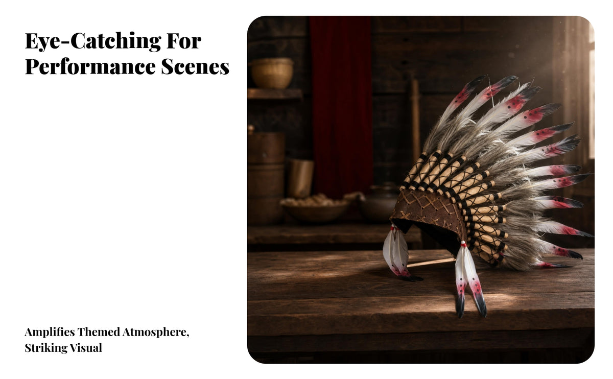 Fan-Shaped Feather Headdress Brown Base Feather Headpiece Crosshatch Lacing Native Style Headdress Spotted Feathers for Stage, Party