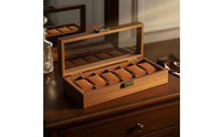 Watch and Jewelry Storage Box Multi-Compartment Design Wooden Jewelry Box Glass Top Watch Display Case Dustproof for Men