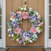 Year-Round Blossom Flower Wreath Full and Realistic Seasonal Flower Wreath Handmade Home Decoration Long-Lasting for Entryway, Wall