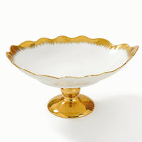 Scalloped Ceramic Fruit Bowl with Pedestal Shallow Footed Bowl Wide Decorative for Tabletop, Dining Table
