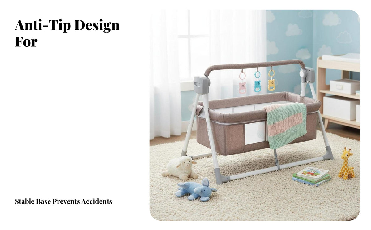 Distant-Operated Controlled Electric Rocking Bassinet Built-in Music Ambient Sound Automatic Rocking Bassinet 5-Speed Control Baby Cradle Foldable Design for Newborns, Infants, New Parents, Bedside, Naptime, Bedroom, Living Room