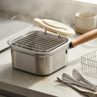 Removable Fryer Basket Multifunction Cooking Pot Transparent Lid Square Cooking Pot Steaming Rack Kitchen Cookware Locking Clips