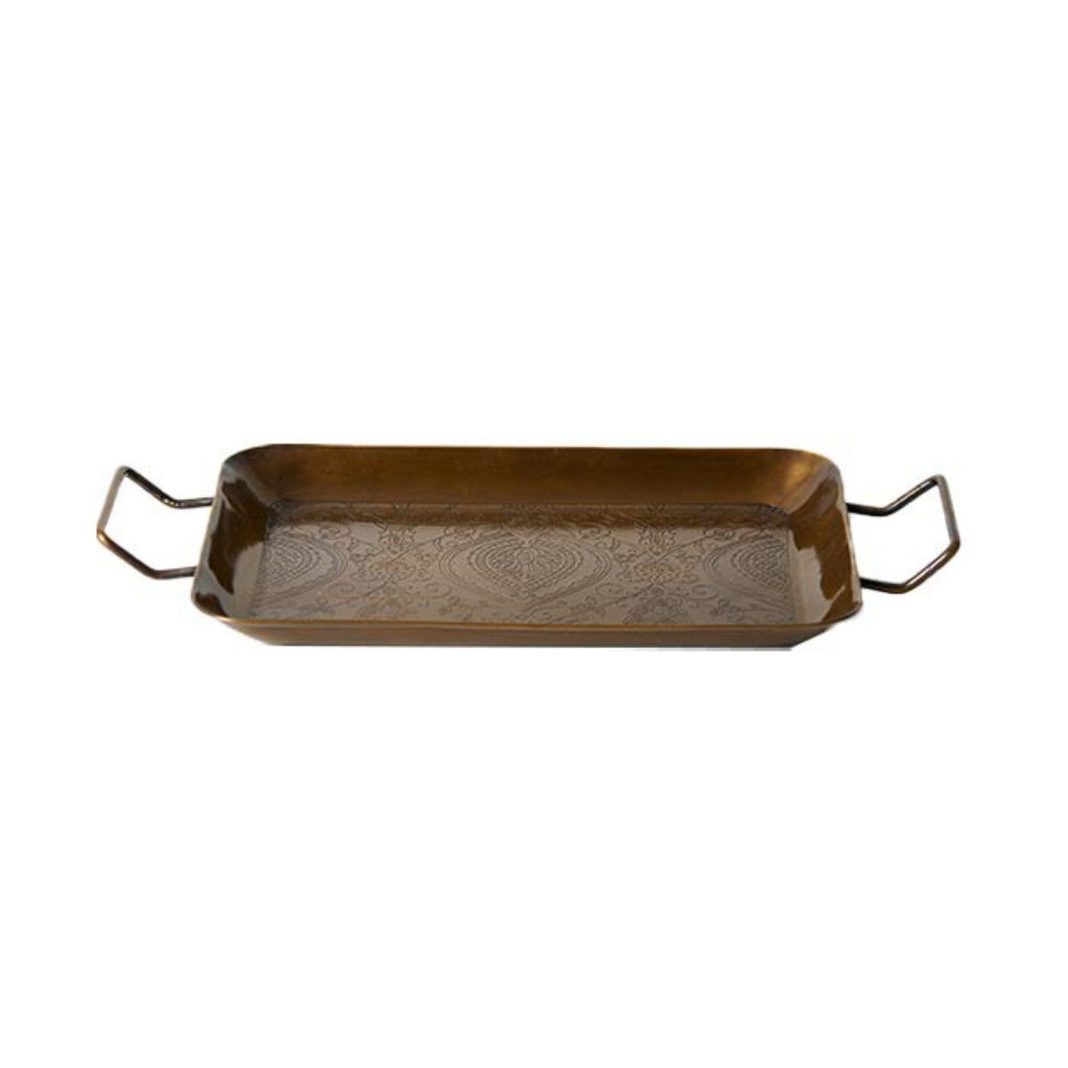 Brass serving Tray with Handles Decorative Engraved Brass Tray Gold-Toned for Vanity