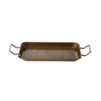 Brass serving Tray with Handles Decorative Engraved Brass Tray Gold-Toned for Vanity